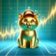 Golden trader cat meme coin surge.