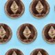 Seamless pattern Ethereum on blue background