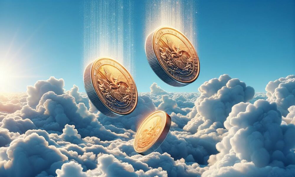 Three coins falling from the sky