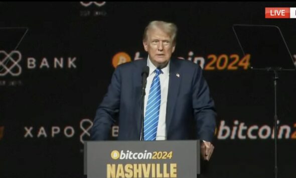 Former President Donald Trump speaks at the 2024 Bitcoin Conference.